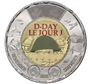 2 доллара 2019 года Канада «75 лет высадке союзников в Нормандии» (Цветное покрытие)