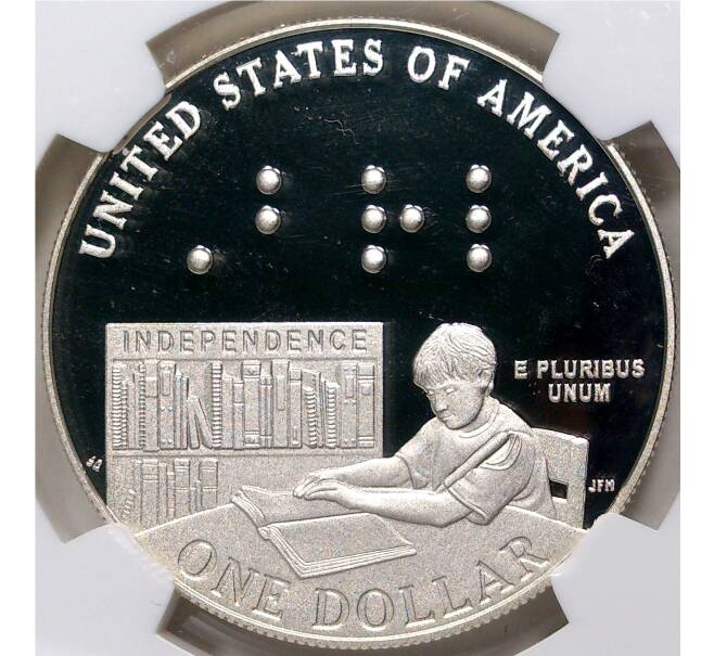 Монета 1 доллар 2009 года Р США «200 лет со дня рождения Луи Брайля» В слабе NGC (PF69 ULTRA CAMEO) (Артикул M2-53055)