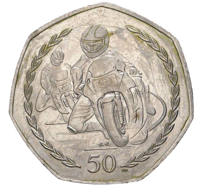 Монета 50 пенсов 1998 года Остров Мэн «Мотогонки Tourist Trophy» (Артикул K11-73412)
