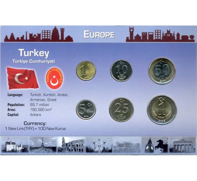Набор монет 2005-2007 года Турция (Артикул M3-1072)