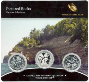 Набор из 3 монет 1/4 доллара (25 центов) 2018 года США «Национальные парки — №41 Национальное побережье живописных камней»