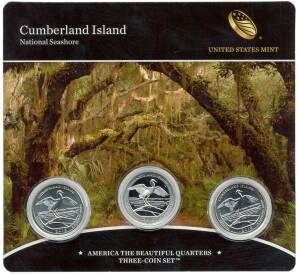 Набор из 3 монет 1/4 доллара (25 центов) 2018 года США «Национальные парки — №44 Национальное побережье острова Камберленд»