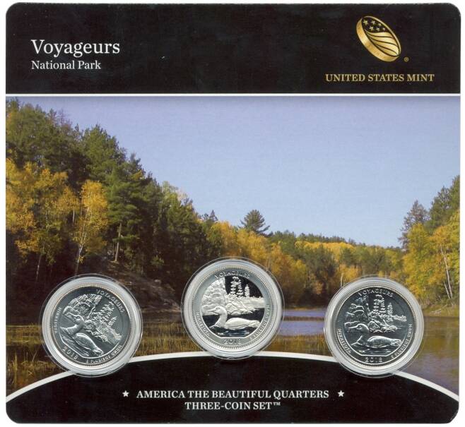 Набор из 3 монет 1/4 доллара (25 центов) 2018 года США «Национальные парки — №43 Национальный парк Вояджерс» (Артикул M3-1087)