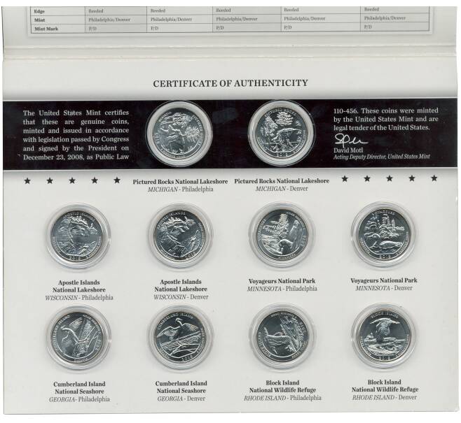 Набор из 10 монет 1/4 доллара (25 центов) 2018 года США «Национальные парки» (монетные дворы Р и D) (Артикул M3-1093)