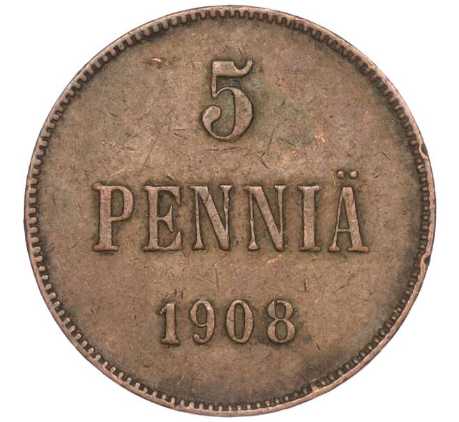 Монета 5 пенни 1908 года Русская Финляндия (Артикул M1-51294)