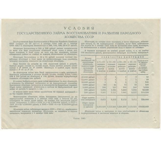 Облигация в 100 рублей 1946 года Государственный заем восстановления и развития народного хозяйства СССР (Артикул B1-10870)