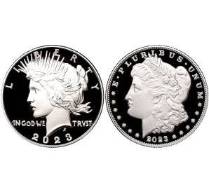 Набор из 2 монет 1 доллар 2023 года S США «Мирный доллар и доллар Моргана»