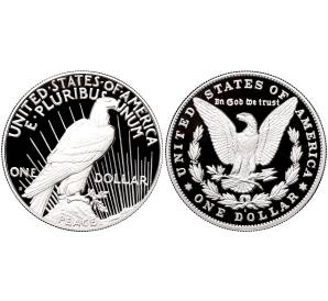 Набор из 2 монет 1 доллар 2023 года S США «Мирный доллар и доллар Моргана»