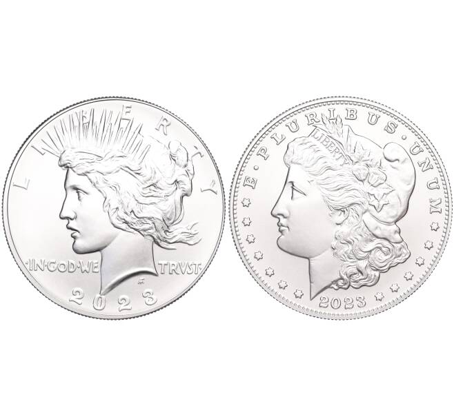 Набор из 2 монет 1 доллар 2023 года P США  «Мирный доллар и доллар Моргана» (Артикул M3-1376)