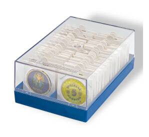 Пластиковый бокс для хранения 100 холдеров с монетами — Синий (LEUCHTTURM 315511)