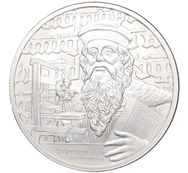Монета 2 доллара 2024 года Ниуэ «Иконы вдохновения — Иоганн Гутенберг» (Артикул M2-73607)
