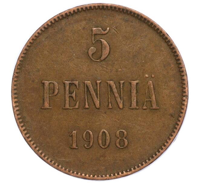 Монета 5 пенни 1908 года Русская Финляндия (Артикул M1-58892)