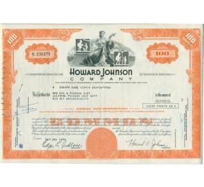 Акция на 100 долей «Howard Johnson company» 1974 года США