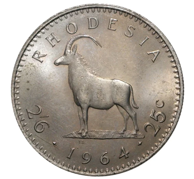 Монета 2 1/2 шиллинга (25 центов) 1964 года Родезия (Артикул M2-39610)