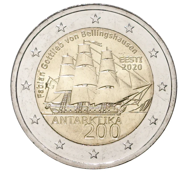 Монета 2 евро 2020 года Эстония «200 лет открытию Антарктиды» (Артикул M2-33798)