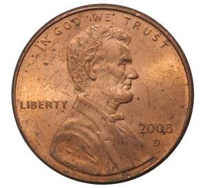 1 цент 2008 года D США — Фото №1