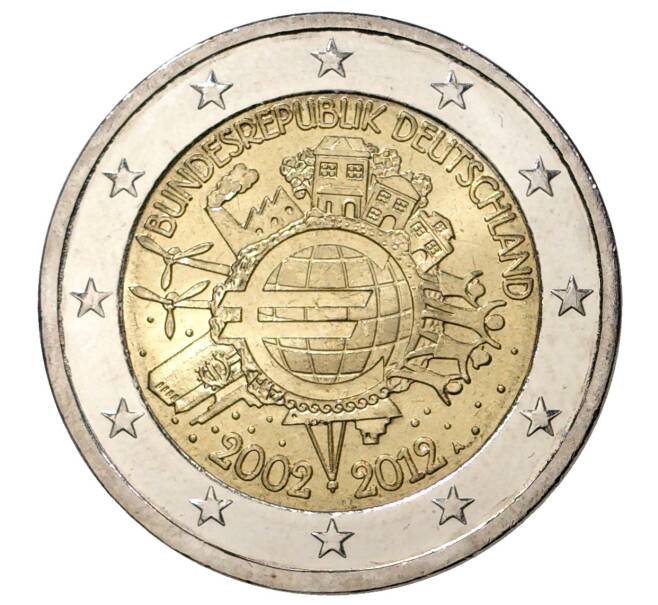 Монета 2 евро 2012 года А Германия «10 лет евро наличными» (Артикул M2-40587)