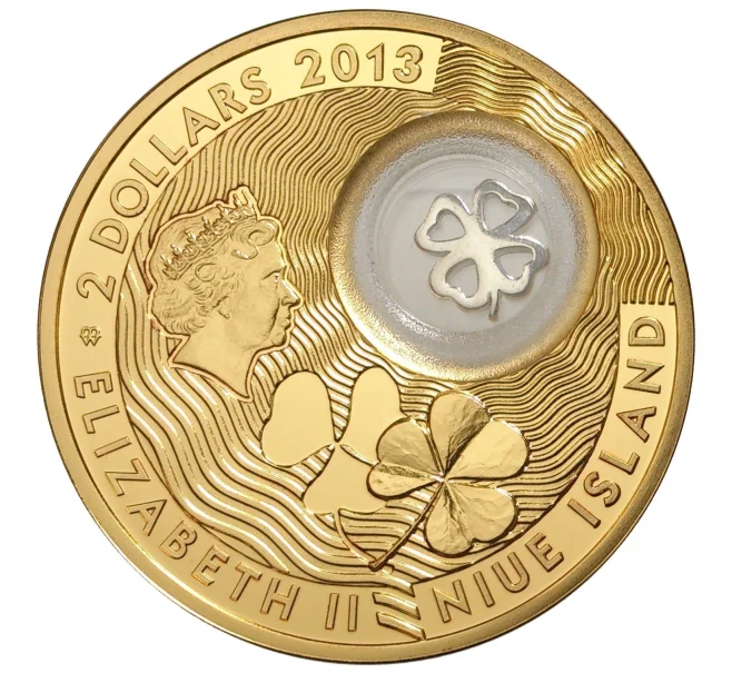 Монета 2 доллара 2013 года Ниуэ «Монета на удачу — Четырехлистный клевер» (Артикул M2-40822)