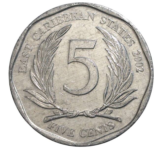 Монета 5 центов 2002 года Восточные Карибы (Артикул M2-41028)