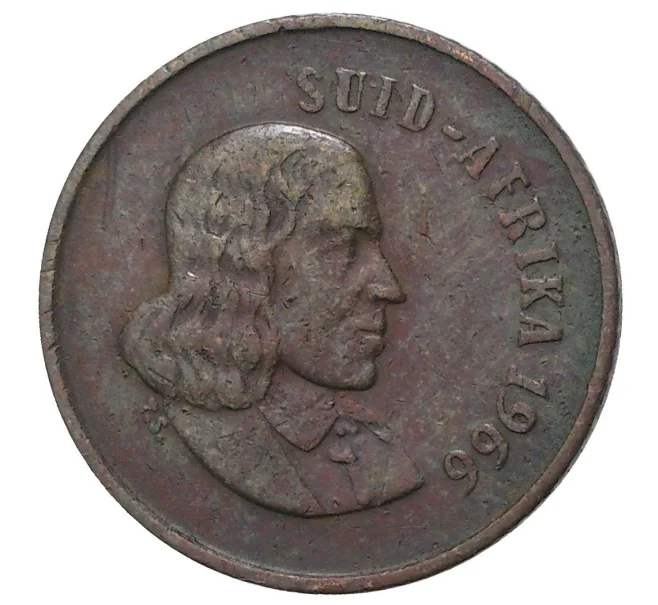 Монета 1 цент 1966 года ЮАР — Надпись на языке африкаанс (SUID-AFRIKA) (Артикул M2-42647)
