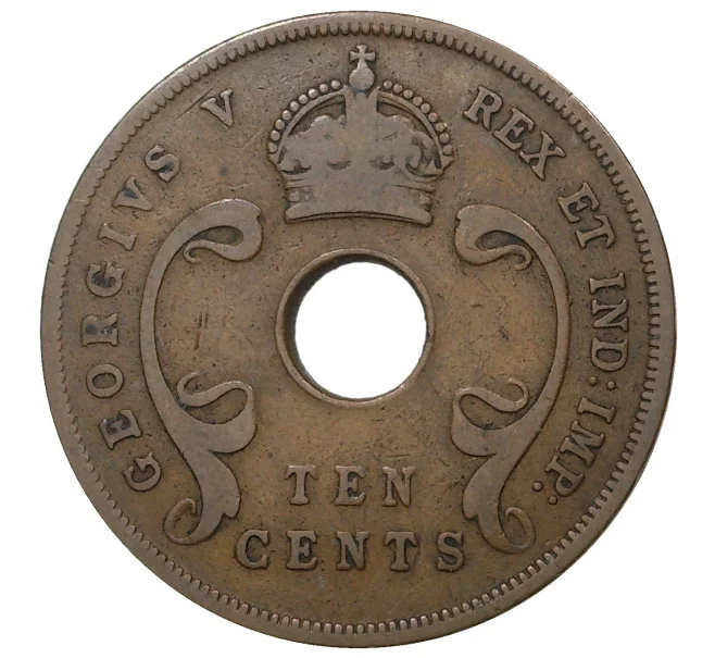 Монета 10 центов 1934 года Британская Восточная Африка (Артикул M2-42734)