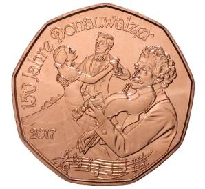 5 евро 2017 года Австрия «150 лет Дунайскому вальсу» — Фото №1