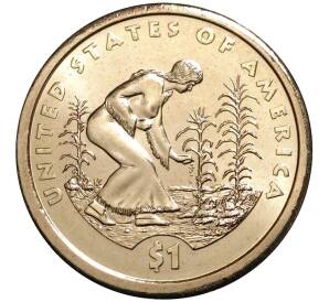 1 доллар 2009 года D США «Коренные американцы (Сакагавея) — Коренная американка сажает кукурузу»