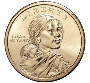 1 доллар 2009 года D США «Коренные американцы (Сакагавея) — Коренная американка сажает кукурузу»
