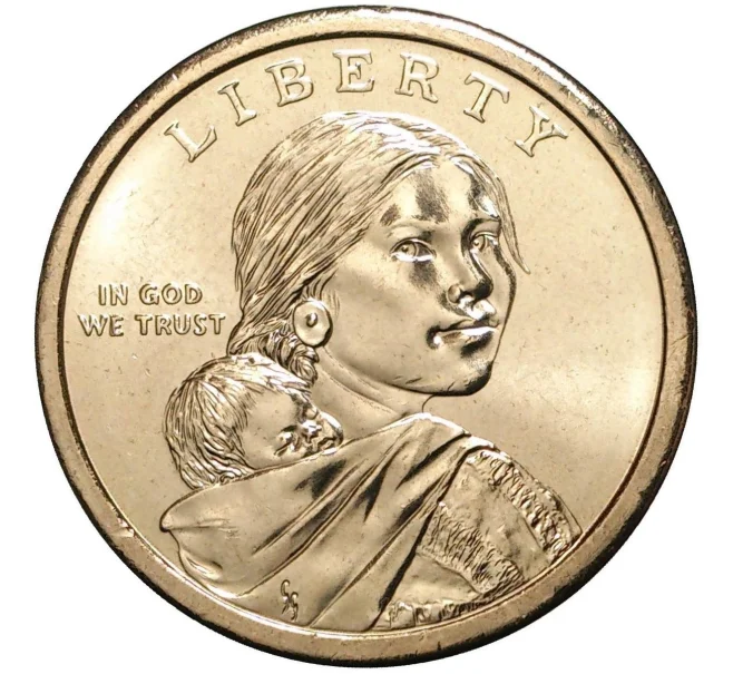 Монета 1 доллар 2009 года P США «Коренные американцы (Сакагавея) — Коренная американка сажает кукурузу» (Артикул M2-0926)