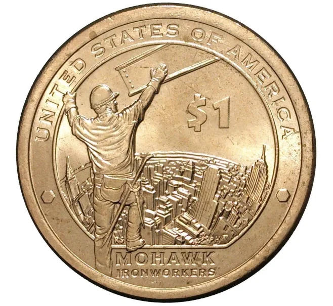 Монета 1 доллар 2015 года P США «Коренные американцы (Сакагавея) — Индеец племени Мохоки на строительстве небоскреба» (Артикул M2-0932)