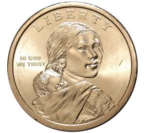 1 доллар 2013 года Р США «Коренные американцы (Сакагавея) — Договор с Делаварами» — Фото №2