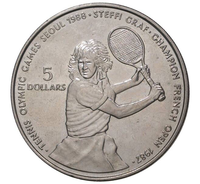 5 долларов 1987 года Ниуэ «XXIV летние Олимпийские Игры 1988 в Сеуле 1988 — Теннисистка Штеффи Граф»