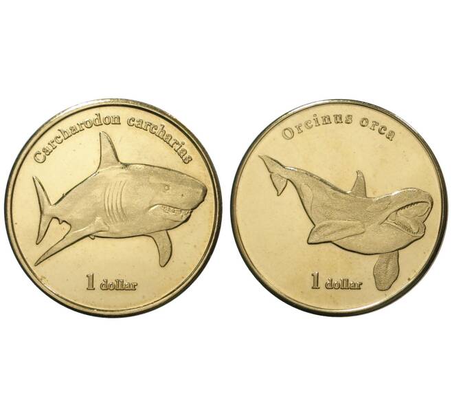 Набор монет 1 доллар 2019 года Остров Муреа (Французская Полинезия) «Акулы» (Артикул: M3-30099) — Фото №1