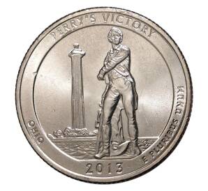 25 центов (1/4 доллара 2013 года P США «Национальные парки — №17 Международный мемориал мира»