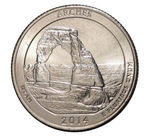 25 центов (1/4 доллара) 2014 года P США «Национальные парки — №23 Национальный парк Арки»