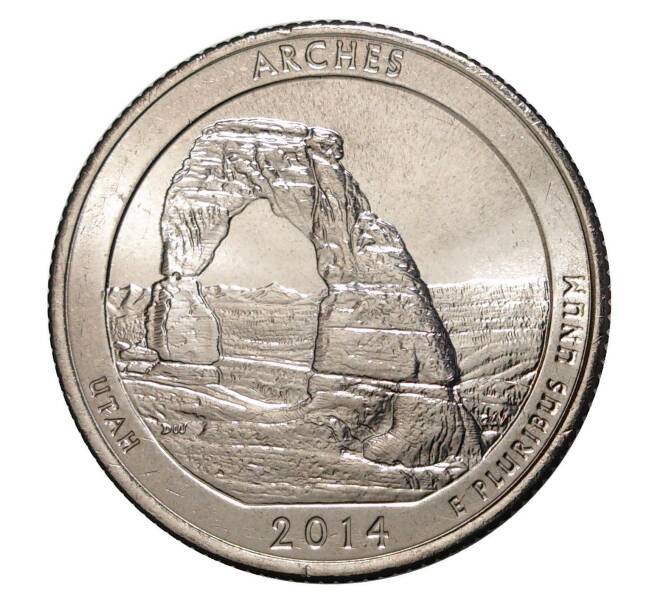 Монета 25 центов (1/4 доллара) 2014 года P США «Национальные парки — №23 Национальный парк Арки» (Артикул M2-0906)
