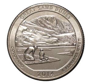 25 центов (1/4 доллара) 2014 года P США «Национальные парки — №24 Национальный парк Грейт-Санд-Дьюнс»