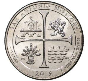 25 центов (1/4 доллара) 2019 года S США «Национальные парки — №49 Национальный Исторический Парк Миссии Сан-Антонио» — Фото №1