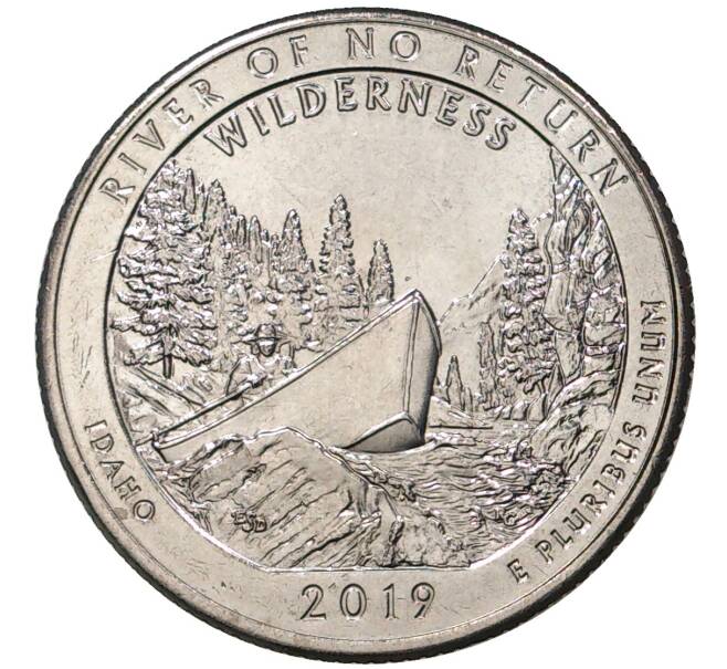 Монета 25 центов (1/4 доллара) 2019 года D США «Национальные парки — №50 Дикая местность Река Фрэнк Черч» (Артикул M2-33069)