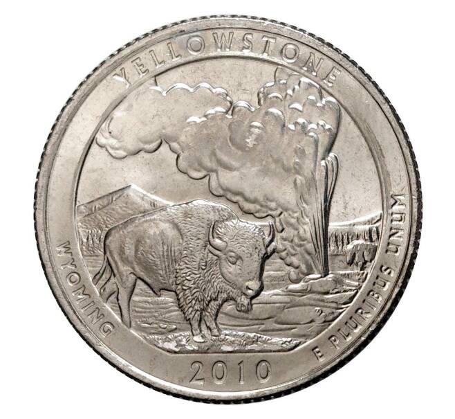 Монета 25 центов (1/4 доллара) 2010 года D США «Национальные парки — №2 Йеллоустонский национальный парк» (Артикул: M2-0855) — Фото №1