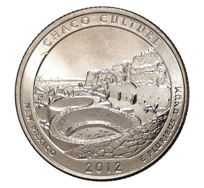 25 центов (1/4 доллара) 2012 года D США «Национальные парки — №12 Национальный исторический парк Чако» (Артикул M2-0865)