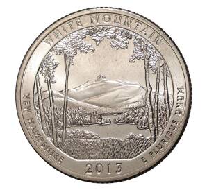 25 центов (1/4 доллара) 2013 года D США «Национальные парки — №16 Национальный лес Белые горы»