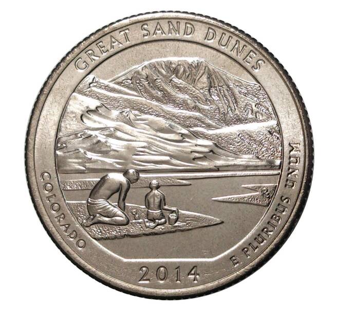 Монета 25 центов (1/4 доллара) 2014 года D США «Национальные парки — №24 Национальный парк Грейт-Санд-Дьюнс» (Артикул M2-0877)
