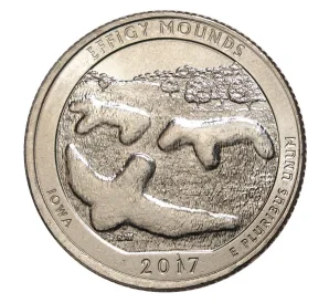 25 центов (1/4 доллара) 2017 года D США «Национальные парки — №36 Национальный парк Эффиджи Маундс (Фигурные Курганы)»