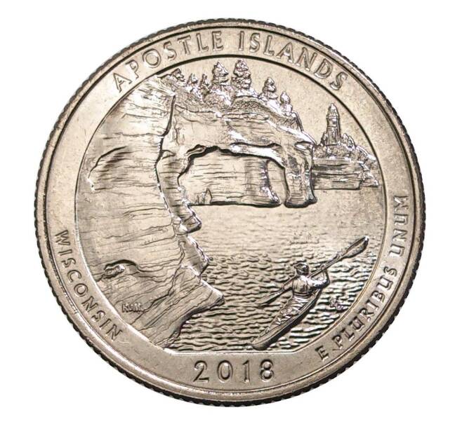 Монета 25 центов (1/4 доллара) 2018 года D США «Национальные парки — №42 Национальное побережье Апостл-Айлендс» (Артикул M2-7317)