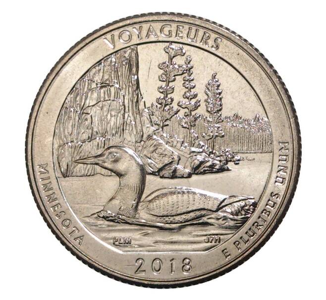 Монета 25 центов (1/4 доллара) 2018 года D США «Национальные парки — №43 Национальный парк Вояджерс» (Артикул M2-7774)
