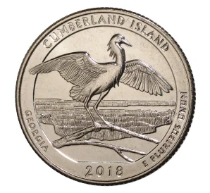 25 центов (1/4 доллара) 2018 года D США «Национальные парки — №44 Национальное побережье острова Камберленд»