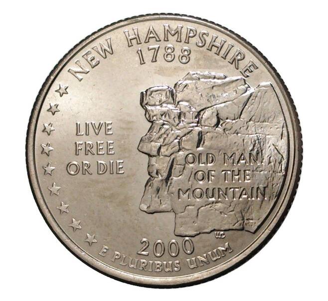 Монета 25 центов (1/4 доллара) 2000 года Р США «Штаты и территории — Нью-Гемпшир» (Артикул: M2-1027) — Фото №1
