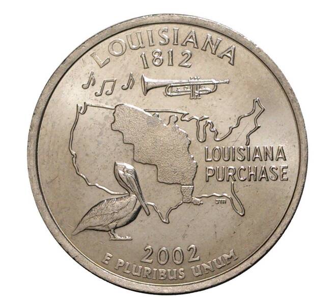 Монета 25 центов (1/4 доллара) 2002 года Р США «Штаты и территории — Луизиана» (Артикул: M2-1036) — Фото №1