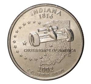 25 центов 91/2 доллара) 2002 года Р США «Штаты и территории — Индиана» — Фото №1